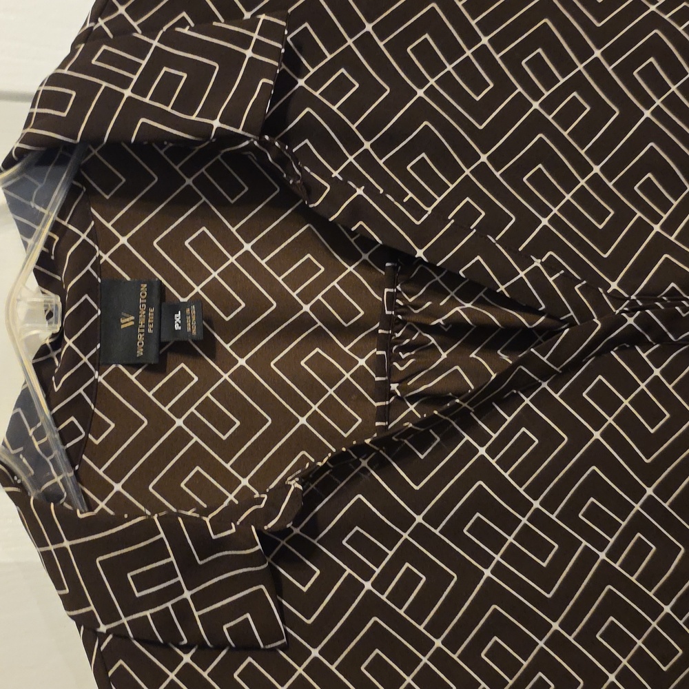 Worthington Brown and White Geometric Blouse - Picture 3 of 8